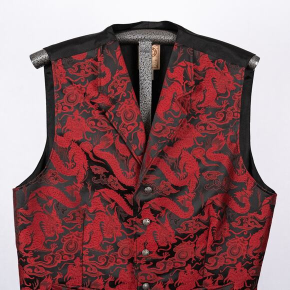 WAHMAKER Men's Western Frontier Vest Red Black Dragon Tapestry Size XL USA Made - Picture 2 of 8